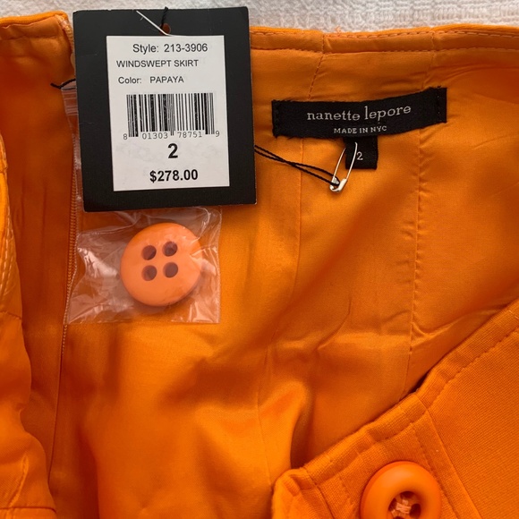 NWT Nanette Lepore Windswept Skirt, Size 2, Orange/ Papaya - Picture 3 of 5